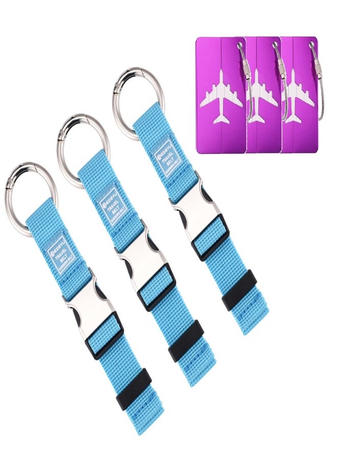 FABULWAY 3PCS Heavy Duty Add a Bag Luggage Straps Jacket Gripper 3PCS Luggage Tag Suitcase TravelTags with Name ID Card,Carry-on Luggage Belt Baggage Suitcase Straps Belts Travel Accessories (Blue) - Image 1